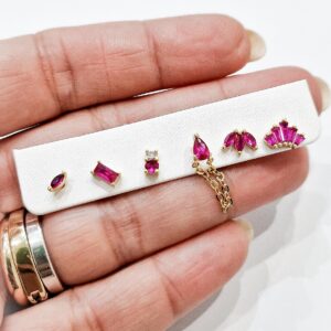 Set orecchini (gold zirconi fucsia)