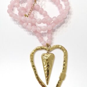 Collana sfere in resina rosa con doppio cuore