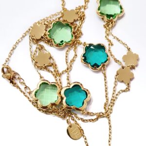 Collana lunga quadrifogli sfumato verde
