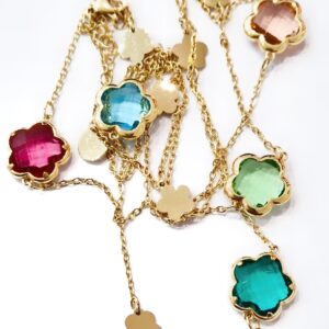 Collana lunga quadrifogli multicolore