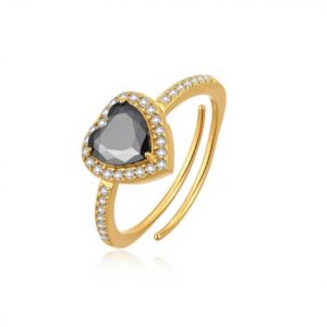 Anello solitario cuore nero (gold)