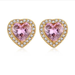 Orecchini solitario cuore rosa (gold)