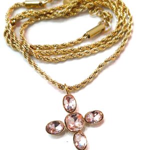 Collana croce pietre rosa