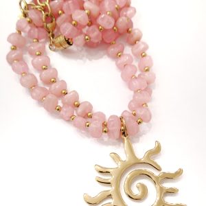 Collana doppia catena rosa con ciondolo sole