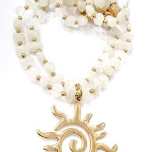 Collana doppia catena bianca con ciondolo sole