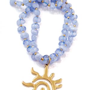 Collana doppia catena azzurra con ciondolo sole