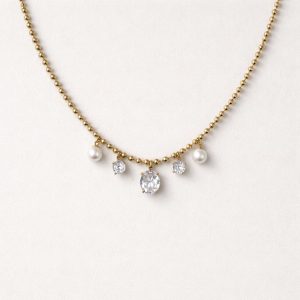 Girocollo catena pallini con perle e zirconi bianchi (gold)