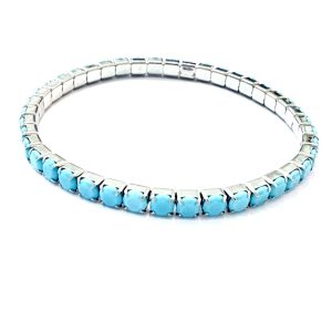 Bracciale elastico azzurro simil opale (silver)