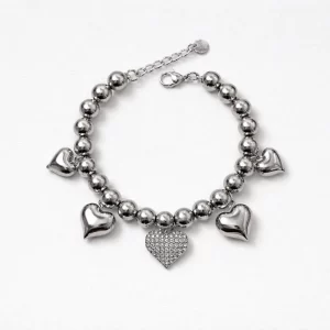Bracciale sonaglio sfere e cuori (silver)