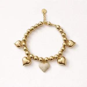 Bracciale sonaglio sfere e cuori (gold)