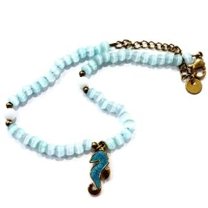 Bracciale acqua marina con cavalluccio marino smaltato azzurro