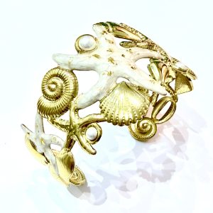 Bracciale rigido stelle marine smaltato bianco/oro - immagine 1