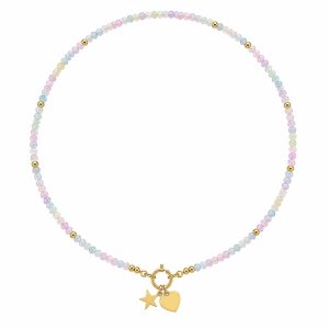 Collana cristalli multicolor pastello con ciondoli (gold)