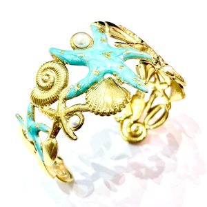 Bracciale rigido stelle marine smaltato azzurro/oro