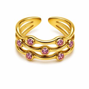 Anello onda pietre rosa