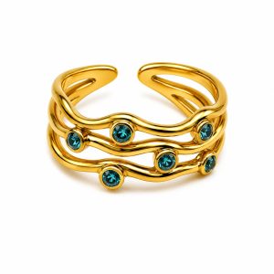 Anello onda pietre azzurre