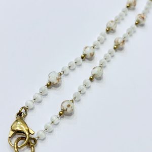 Collana sfere bianche vetro di Murano con glitter (cm 90)