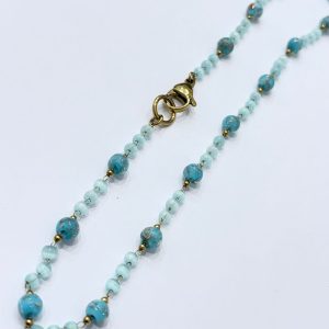 Collana sfere azzurro vetro di Murano con glitter (cm 43)
