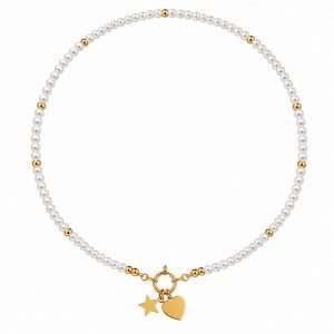 Collana perle pastello con ciondoli (gold)