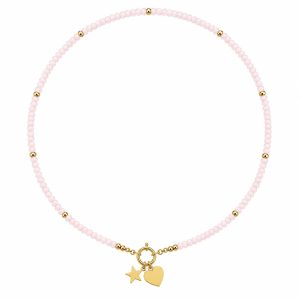 Collana cristalli rosa pastello con ciondoli (gold)