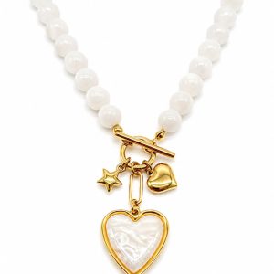 Collana chiusura a T con charms bianca