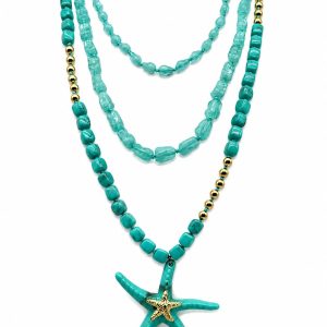 Collana tre catene stella marina (verde acqua)