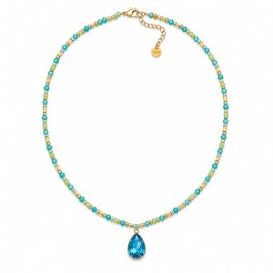 Collana sfere di luce goccia e cristalli azzurri