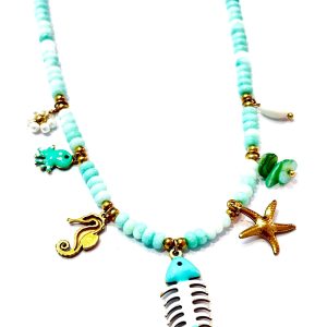 Collana rondelle bianche con lisca di pesce verde menta