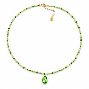 Collana sfere di luce goccia e cristalli verdi