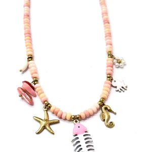 Collana rondelle bianche con lisca di pesce rosa