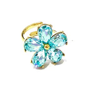 Anello luxury fiore azzurro (gold)