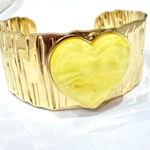 Bracciale rigido rigato cuore giallo