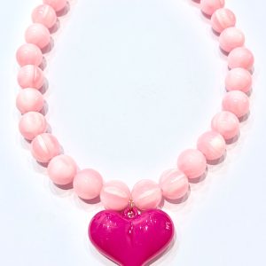 Collane maxi sfere rosa con cuore fucsia