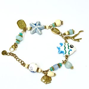 Bracciale multi charms pesce ceramica azzurra