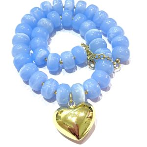 Collane maxi rondelle azzurre con maxi cuore