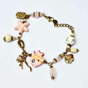 Bracciale multi charms pesce ceramica rosa