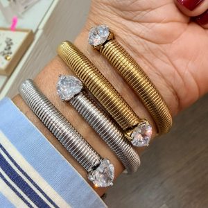 Bracciale Rigido Doppio Cuore (gold/silver) - immagine 3