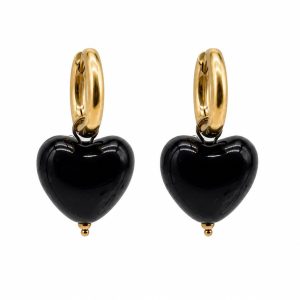 Orecchini Cuore bombato nero (gold)