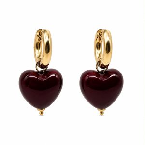 Orecchini Cuore bombato bordeaux (gold)
