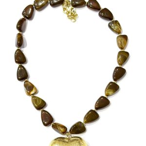 Collana maxi marrone con maxi cuore bombato (gold)