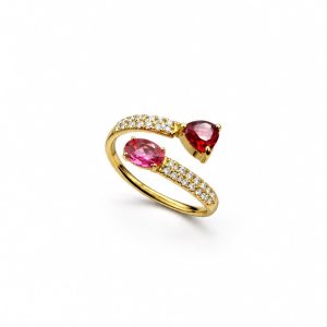 Anello Contrarie rosso cuore e ovale (gold)