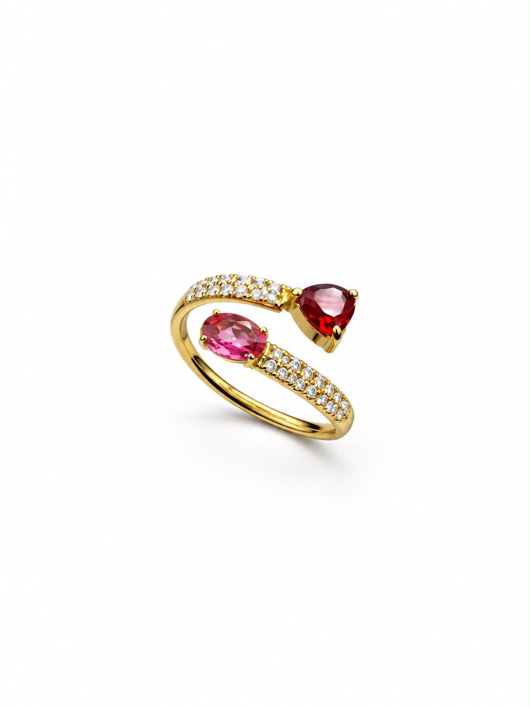 Anello Contrarie rosso cuore e ovale (gold)